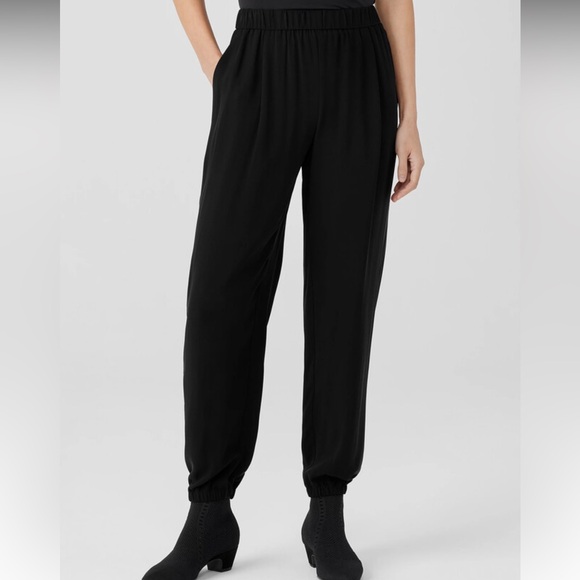 Eileen Fisher Pants - Eileen Fisher Black silk crepe joggers